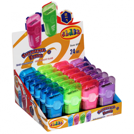 Фото - Точилка з конт.+ластик Splay, кол. асорті, 4827, CLASS 46927 Фото - Точилка з конт.+ластик Splay, кол. асорті, 4827, CLASS 46927