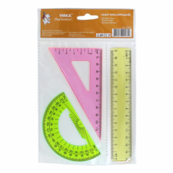 Фото - Н-р: лінійка 15см+ 1 трикутник+транспортир,кольор., пластик., ЛН03, УМКА 46930