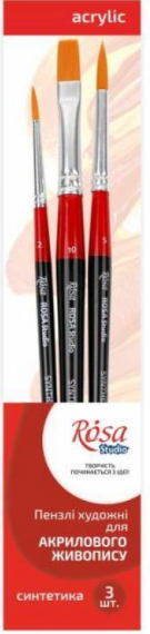 Фото - Набір пензлів 6, синтетика, 3шт., плоска (№10), кругла (№2,5), к.р., ROSA Studio 59631