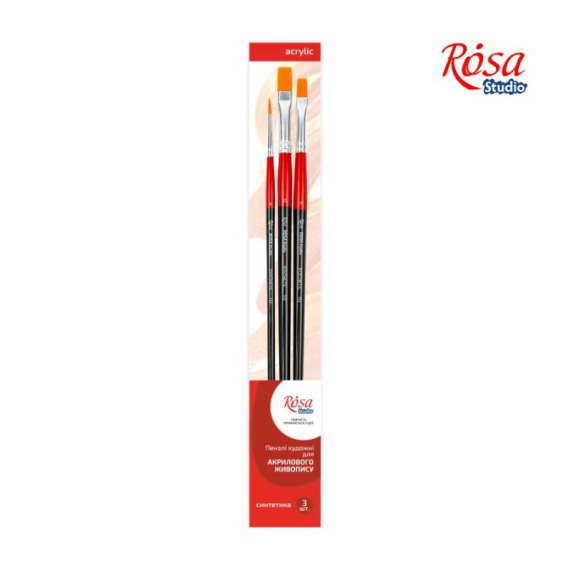 Фото - Набір пензлів 2, синтетика, 3шт., плоска (№8,12), кругла (№2), д.р., ROSA Studio 45729 Фото - Набір пензлів 2, синтетика, 3шт., плоска (№8,12), кругла (№2), д.р., ROSA Studio 45729