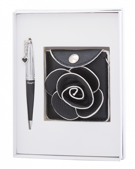 Фото - Набір подарунковий 'Floret': ручка кулькова + гаманець для монет + дзеркальце, чорний LANGRES 30915 Фото - Набір подарунковий 'Floret': ручка кулькова + гаманець для монет + дзеркальце, чорний LANGRES 30915