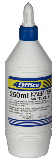 Фото - Клей ПВА з дозатором, 250 мл. (кругла пляшка), 4-419,4OFFICE (ящ.60) 32941 Фото - Клей ПВА з дозатором, 250 мл. (кругла пляшка), 4-419,4OFFICE (ящ.60) 32941