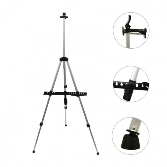 Фото - Мольберт-тринога алюмінієва, срібна, висота 125см., висота полотна до 83см., (15301), D.K.ART & CRAF 15953