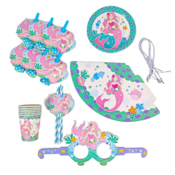Набір до дня народження на 6 персон, 36 пр: окуляри,стакани,тарілки18см, дудки, ковпачки Русалки