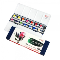 Набір акварельних фарб BOTANICAL, 14*2,5мл, кювета, Індіго метал. пенал, ROS
