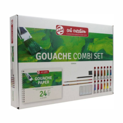 Фото - Набір гуашевих фарб, ArtCreation Combiset, 12*12мл, склейка А4, пензлі - 2шт, олівець, клячка, Royal 47201