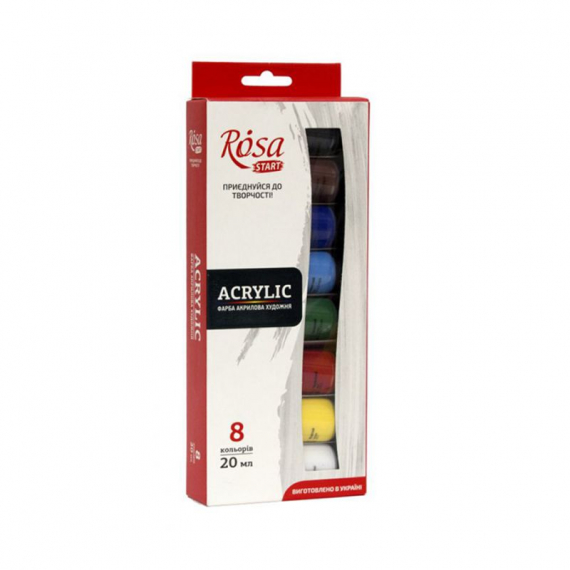 Фото - Набір акрилових фарб 8*20мл, ROSA Studio 38775 Фото - Набір акрилових фарб 8*20мл, ROSA Studio 38775