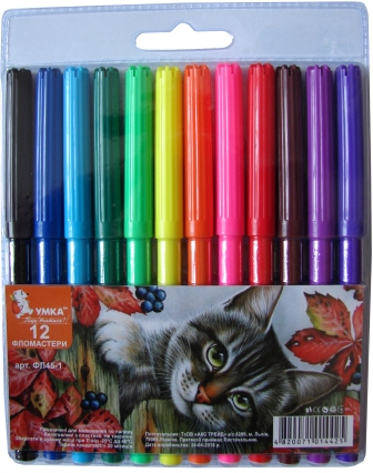 Фото - Фломастери 'Кіт', 12 кол, діам. - 8.3мм, ФЛ45-1, УМКА 44303