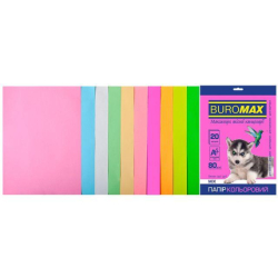 Набір кольорового паперу А4, 80г/м2, PASTEL+NEON, 10цв., 20л