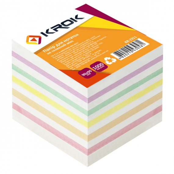 Фото - Блок паперу для нотаток 90х90мм., 1000 арк., не клеєний, мікс Krok (уп.36) 38307 Фото - Блок паперу для нотаток 90х90мм., 1000 арк., не клеєний, мікс Krok (уп.36) 38307