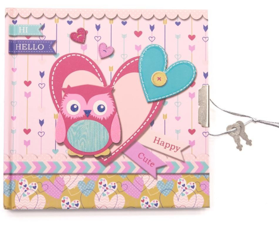 Фото - Блокнот дитячий на замочку 135x135mm, 70g, 56 л, Сова у серці 56640 Фото - Блокнот дитячий на замочку 135x135mm, 70g, 56 л, Сова у серці 56640