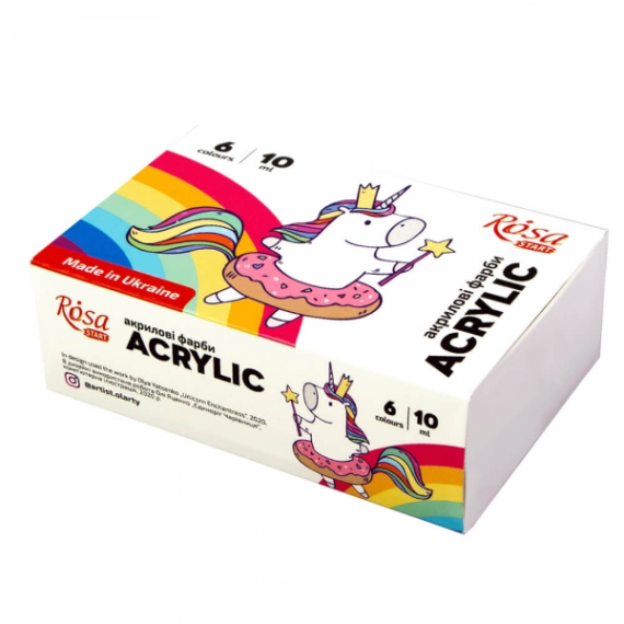Фото - Набір акрилових фарб Unicorn 6x10мл, ROSA START 60761 Фото - Набір акрилових фарб Unicorn 6x10мл, ROSA START 60761