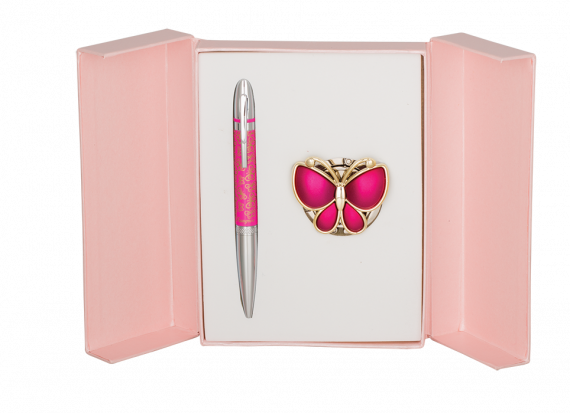 Фото - Набір подарунковий 'Papillon': ручка кулькова + гачок д/ сумки, рожевий 49321 Фото - Набір подарунковий 'Papillon': ручка кулькова + гачок д/ сумки, рожевий 49321