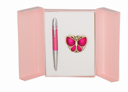 Набір подарунковий "Papillon": ручка кулькова + гачок д/ сумки, рожевий