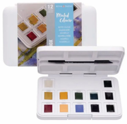 Набір акварельних фарб, VAN GOGH, Pocket box MUTED COLOURS, 12 кювет+пензлик, пластик, Royal Talens