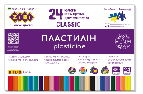 Фото - Пластилін CLASSIC 24 кольорів, 480г, KIDS Line 62382
