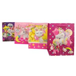 Пакет картонний Одноріг 210 гр, з глітером та аплікацією 18*23*10cм 12шт/уп