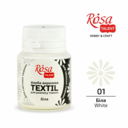Фото - Фарба акрилова для тканин, 01 Біла, 20мл, ROSA TALENT 40899