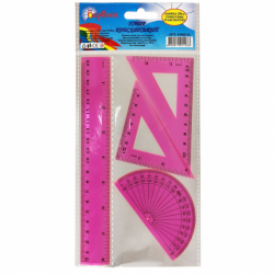 Фото - Н-р: лінійка 20см + 1 трикутник 12см + транспортир,рож. кол., пластик., 9-602-12, БАРВ 46931