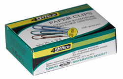 Скріпки,28мм,100шт., прямі, PVC, кольори в ас-ті, 4-322, 4OFFICE