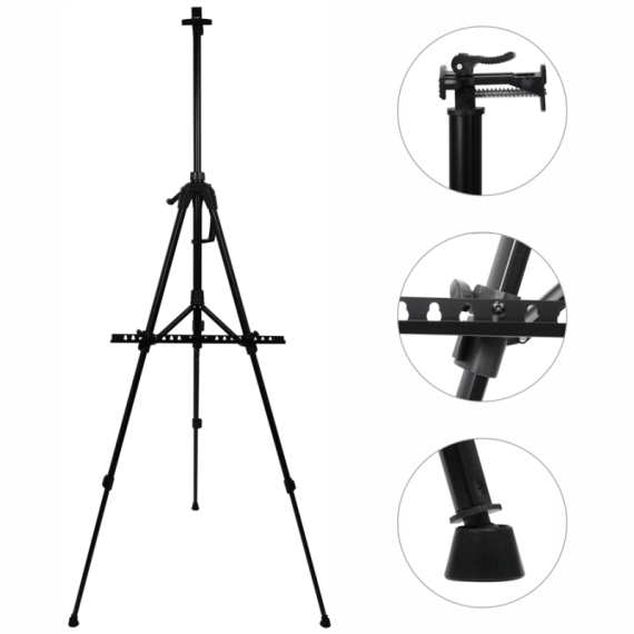 Фото - Мольберт-тринога алюмінієва, чорна, висота 138см., висота полотна 83см.,(15304), D.K.ART & CRAFT 52468 Фото - Мольберт-тринога алюмінієва, чорна, висота 138см., висота полотна 83см.,(15304), D.K.ART & CRAFT 52468