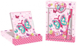 Фото - Блокнот дитячий на замочку в подар.коробочці з ручкою 150x110mm, 70g, 56 л, метелик 36306