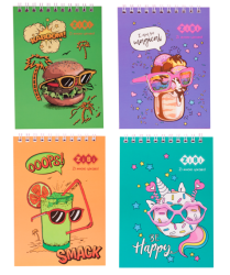 Фото - Блокнот на пружині зверху FUNNY SNACKS, А-6, 40 арк., картонна обкладинка, KIDS Line, асорті 52778 Фото - Блокнот на пружині зверху FUNNY SNACKS, А-6, 40 арк., картонна обкладинка, KIDS Line, асорті 52778