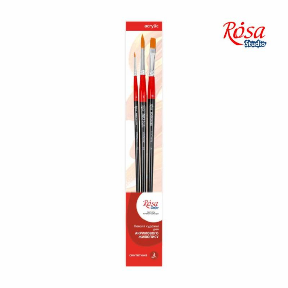 Фото - Набір пензлів 4, синтетика, 3шт., плоска (№10), кругла (№0,6), д.р., ROSA Studio 45732