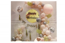 Фото - Набір декора до дня народження, дизайн рожевий с золотом (банер, кульки) 62187