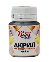 Акрил для декору 56, Срібло, металік, 20 мл, ROSA Studio