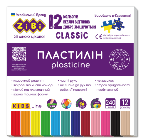 Фото - Пластилін CLASSIC 12 кольорів, 240г, KIDS Line 62380 Фото - Пластилін CLASSIC 12 кольорів, 240г, KIDS Line 62380
