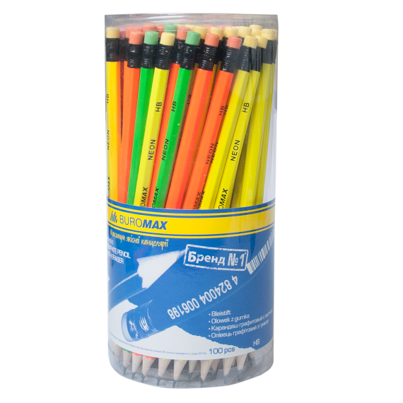 Фото - Олівець графітовий NEON НВ, неоновий, з гумкою, туба 63232