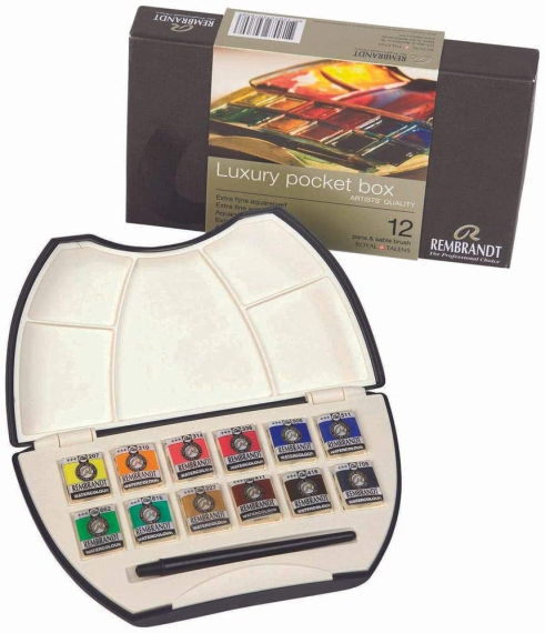 Фото - Набір акварельних фарб Rembrandt Pocket Box, 12 фарб у кюветах +пензель, палітра, пластикова коробка 56595 Фото - Набір акварельних фарб Rembrandt Pocket Box, 12 фарб у кюветах +пензель, палітра, пластикова коробка 56595