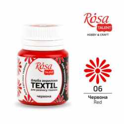 Фото - Фарба акрилова для тканин, 06 Червона, 20мл, ROSA TALENT 44185