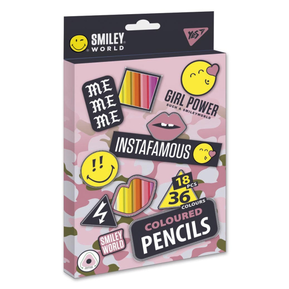 Фото - Олівці кольорові YES 18/36 кол. 'Smiley World', дівч. 62917 Фото - Олівці кольорові YES 18/36 кол. 'Smiley World', дівч. 62917