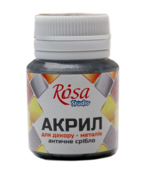 Акрил для декору 52, Античне срібло, металік, 20 мл, ROSA Studio