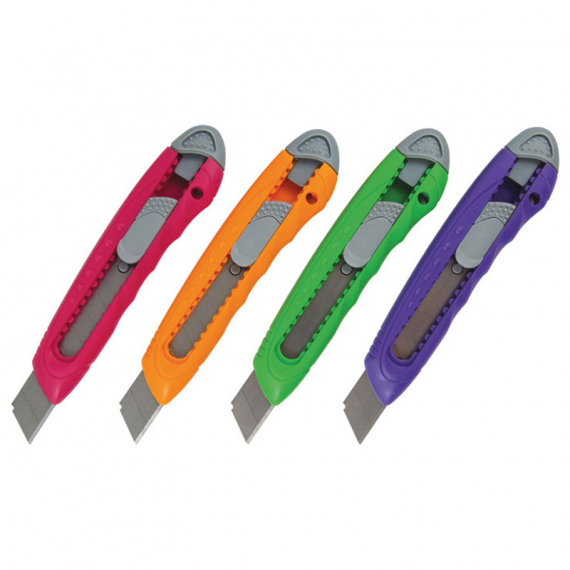 Фото - Ніж канцелярський, 18 мм, мех фіксатор, п-б (асорті кол) 38657 Фото - Ніж канцелярський, 18 мм, мех фіксатор, п-б (асорті кол) 38657