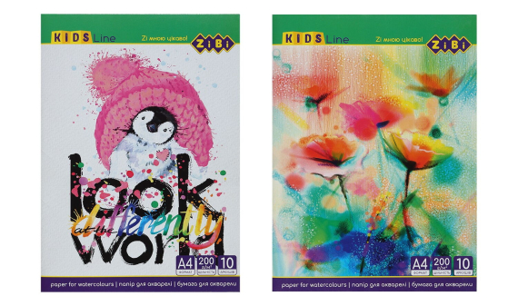 Фото - Папір для акварелі, А4, 10 аркушів, 200г/м2, в картонній папці, KIDS Line 63237