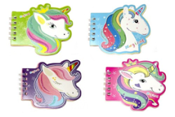 Фото - Блокнотик маленький фігурний на спіралі з глітером, 40 аркушів, 48шт./уп. 2 кольори паперу одноріг 52123