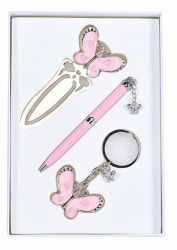 Набір подарунковий "Fly": ручка кулькова + брелок + закладка для книг, рожевий LANGRES