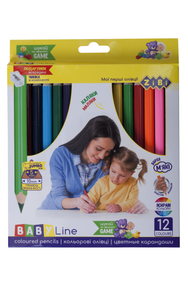 Фото - Кольорові олівці JUMBO, з точилкою 12 кольорів 52782