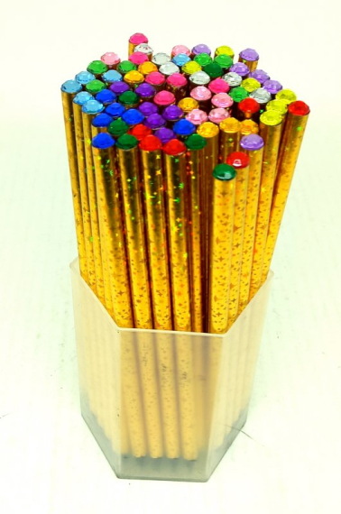 Фото - Олівець чорнографітний HB, корпус з чорного дерева лазер. золото зі стразами 72шт/уп 60216