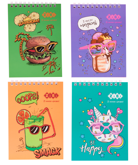 Фото - Блокнот на пружині зверху FUNNY SNACKS, А-6, 40 арк., картонна обкладинка, KIDS Line, асорті 52778 Фото - Блокнот на пружині зверху FUNNY SNACKS, А-6, 40 арк., картонна обкладинка, KIDS Line, асорті 52778