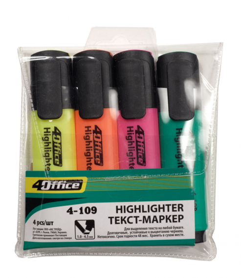 Фото - Набір текстмаркерів, 4шт,1-5мм, 4-109/4, 4Office 32957 Фото - Набір текстмаркерів, 4шт,1-5мм, 4-109/4, 4Office 32957