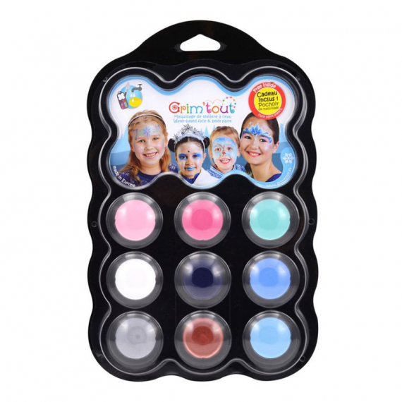 Фото - Набір гриму 'Снігова королева' у палітрі, 9кол.*3мл, 1 пензлик, 1 спонж, GRIM TOUT 36720 Фото - Набір гриму 'Снігова королева' у палітрі, 9кол.*3мл, 1 пензлик, 1 спонж, GRIM TOUT 36720