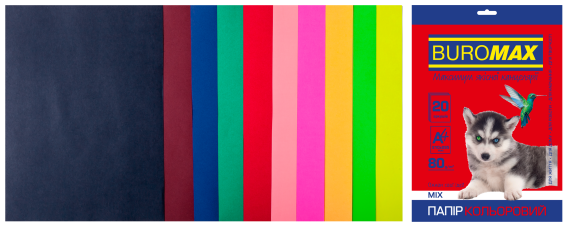 Фото - Набір кольорового паперу А4, 80г/м2, DARK+NEON, 10кол., 20л. 52736