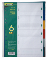 Розділювачі кольорові, А4, 6шт., PP, 4-253, 4Office
