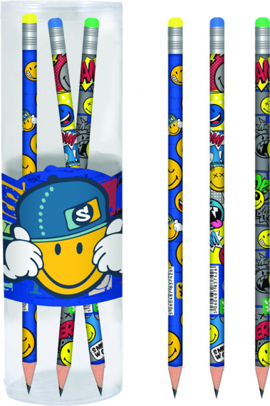 Фото - Карандаш ч/гр круглый с ласт. в пл. тубе 'Smiley World'(blue), 39шт/уп 40809