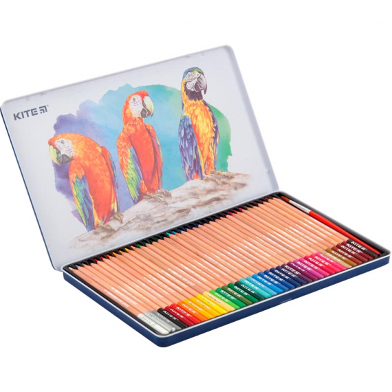 Фото - Олівці кол. аквар., 36 шт., мет. пенал Kite 'Птахи' 40708