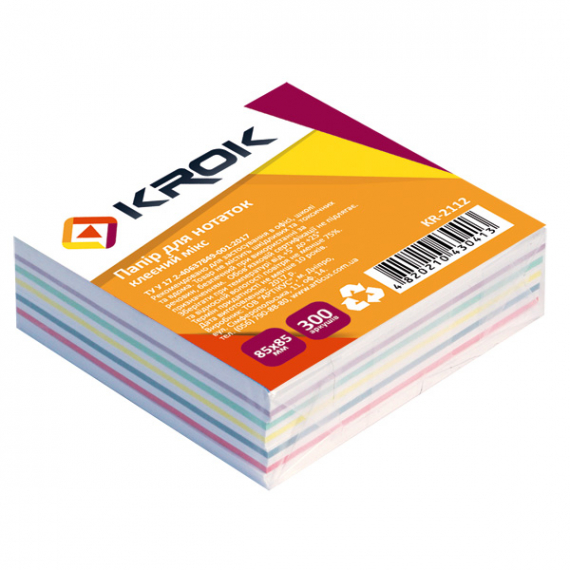 Фото - Блок паперу для нотаток 85х85мм 300 арк клеєний мікс, Krok (ящ.42) 38297